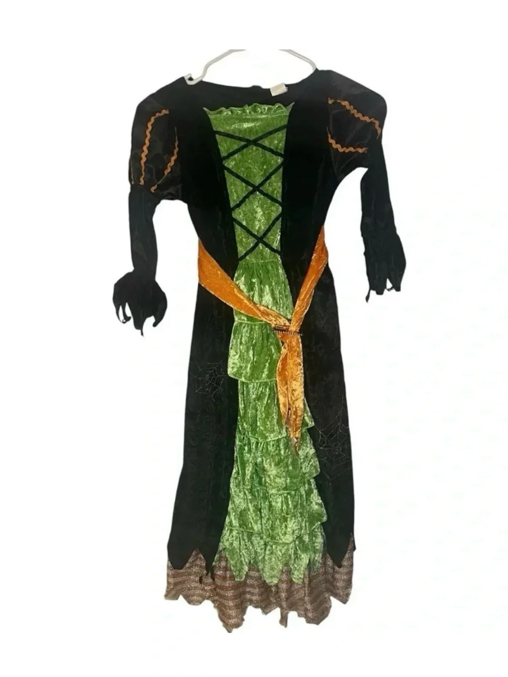 Deluxe Green Witch Costume Dress Size Small Whimsical Halloween Velvet Sparkle
